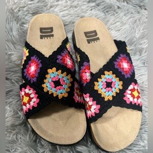 Dirty Laundry Black and Multicolor Crochet Sandals